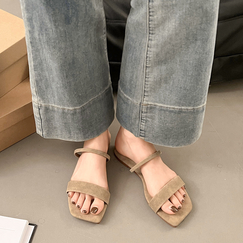 Women’s Korean Style Square Toe Sandals | Peep Toe Summer Slides for Casual, Vacation and Everyday Wear