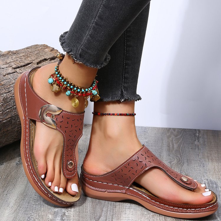 Women’s Hollow Wedge Heel Sandals – Buckle Strap Comfortable Casual Summer Shoes