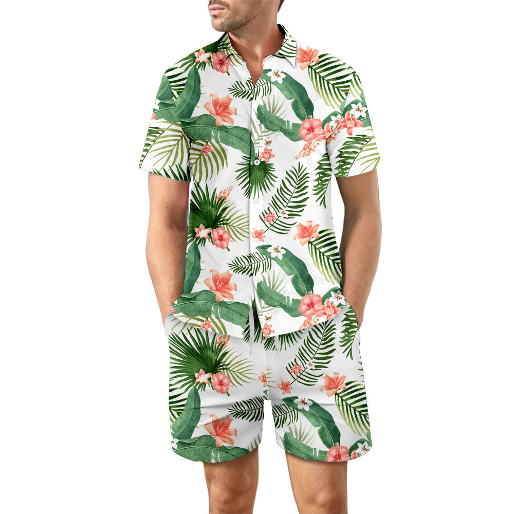 Men’s Printed Beach Co-Ord Set | Summer Shirt & Drawstring Shorts Casual Vacation Outfit