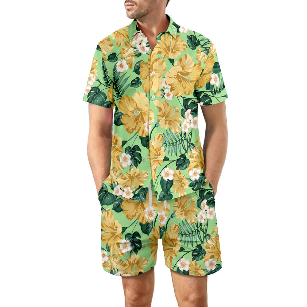 Men’s Printed Beach Co-Ord Set | Summer Shirt & Drawstring Shorts Casual Vacation Outfit