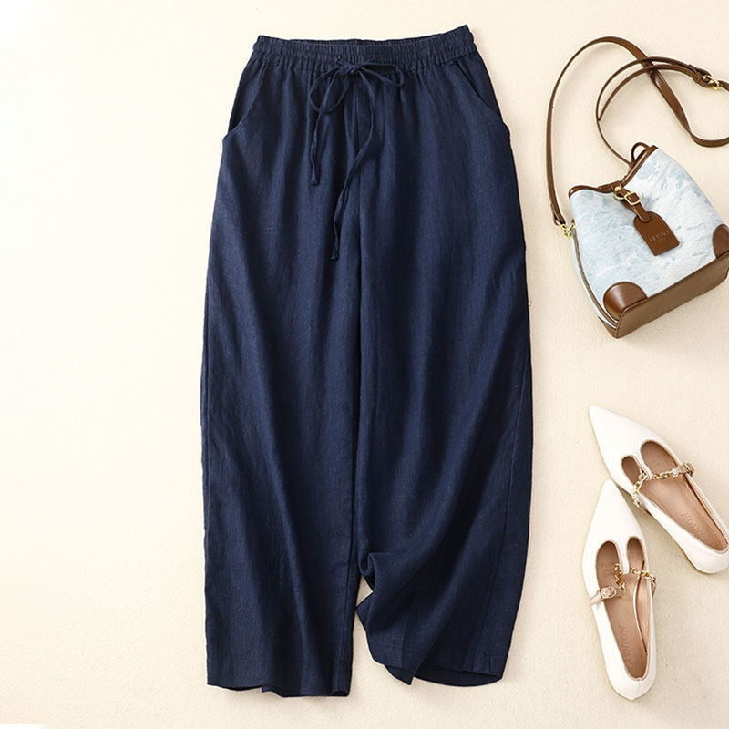 Women’s Cotton Linen Cropped Wide Leg Pants | Retro Loose Fit Breathable Summer Trousers