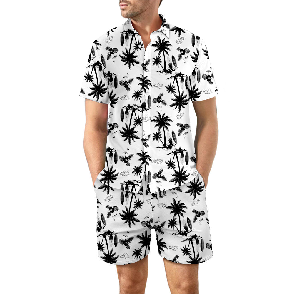 Men’s Printed Beach Co-Ord Set | Summer Shirt & Drawstring Shorts Casual Vacation Outfit