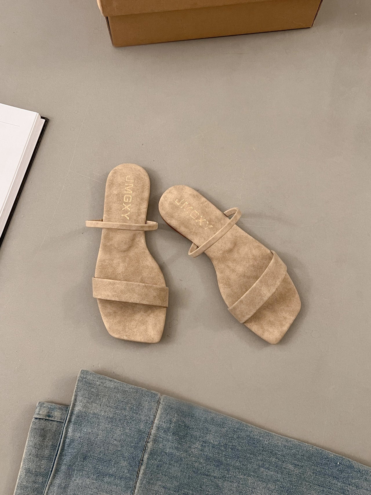 Women’s Korean Style Square Toe Sandals | Peep Toe Summer Slides for Casual, Vacation and Everyday Wear