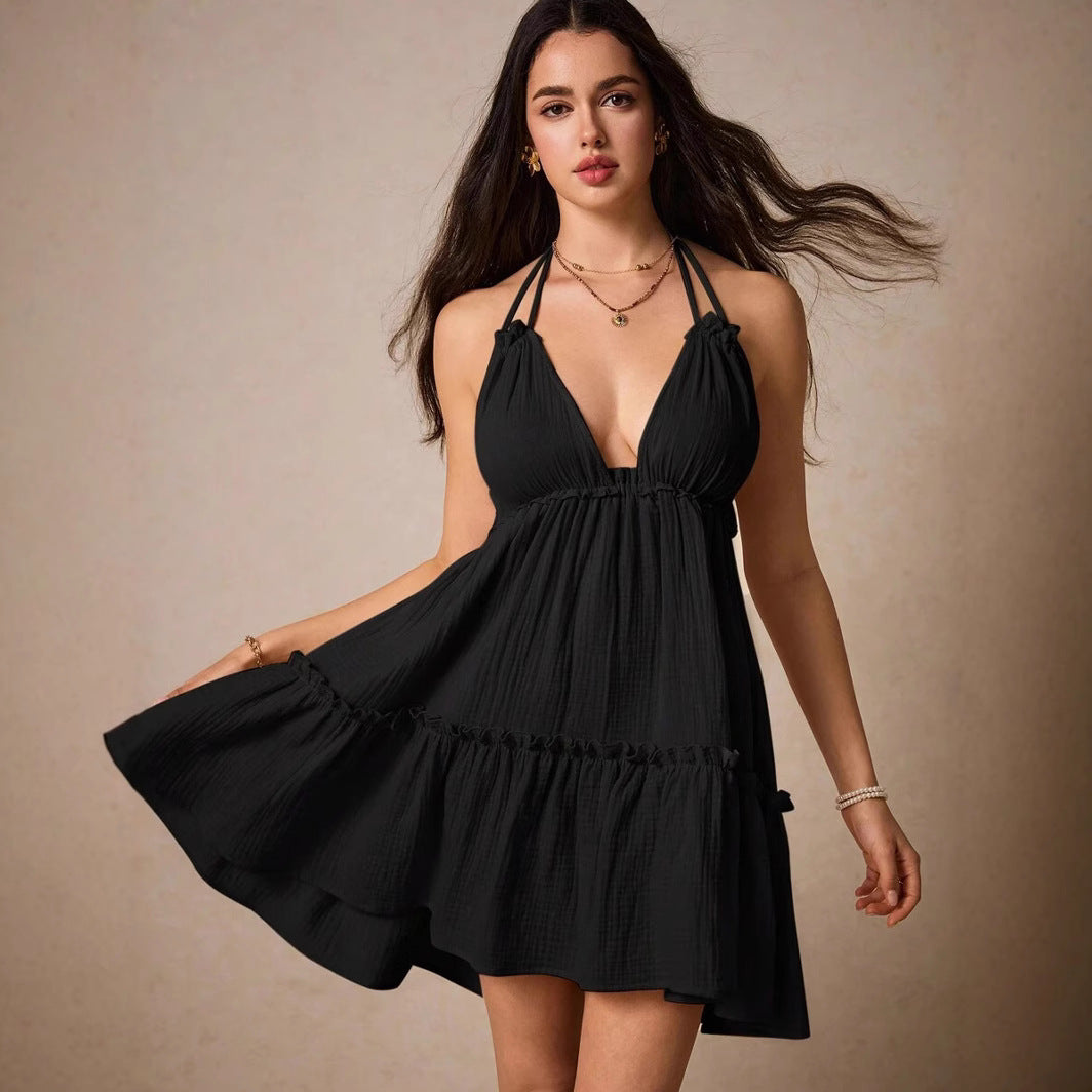 Women’s Deep V Neck Backless Lace Dress – Elegant Party & Evening High-End Outfit