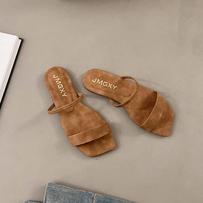 Women’s Korean Style Square Toe Sandals | Peep Toe Summer Slides for Casual, Vacation and Everyday Wear