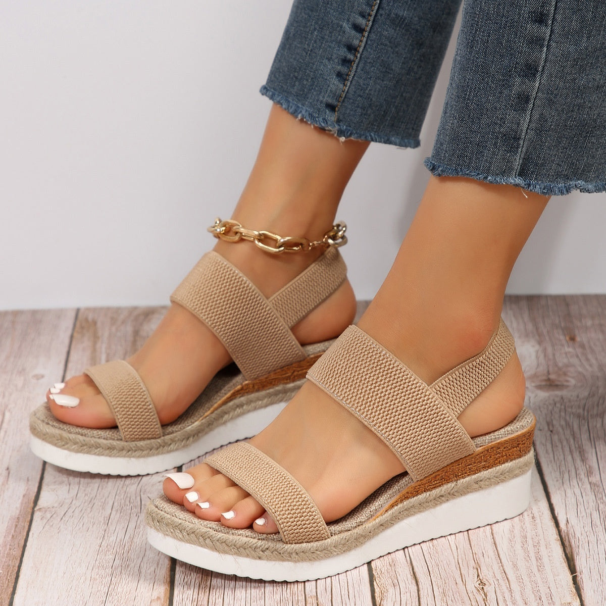 Women’s Plus Size Peep Toe Wedge Sandals | Platform Buckle Summer Heels for Casual, Party and Everyday Wear