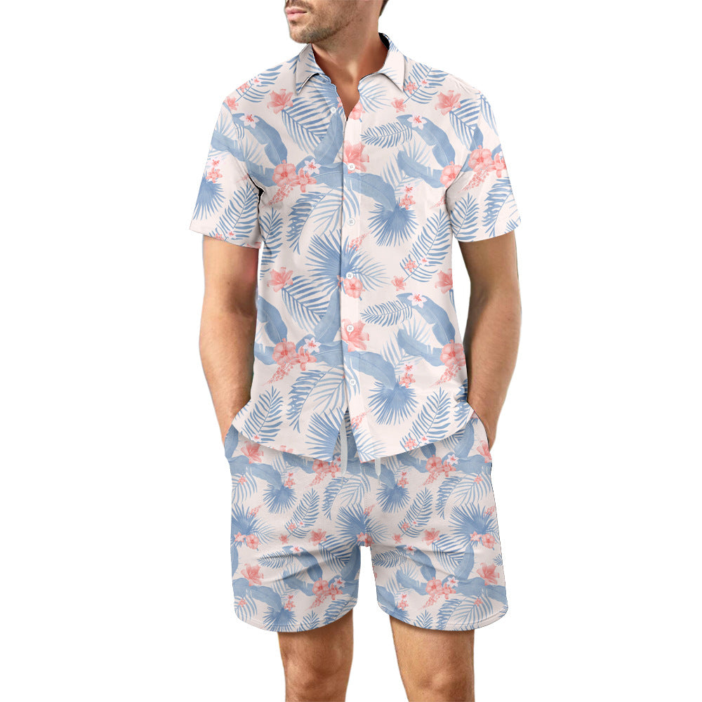 Men’s Printed Beach Co-Ord Set | Summer Shirt & Drawstring Shorts Casual Vacation Outfit