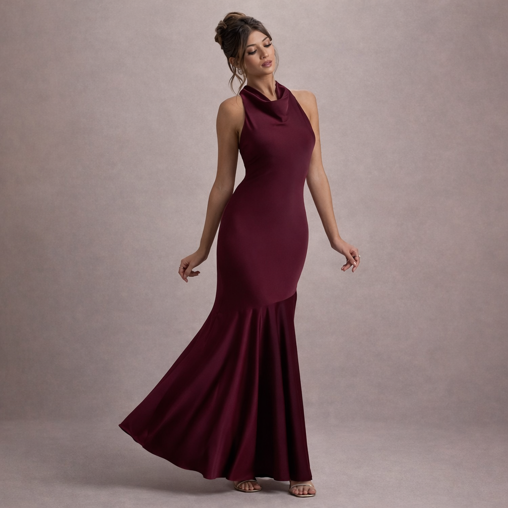 Women’s French Fishtail Summer Dress | Elegant Shoulder Banquet Gown for Party, Evening and Special Occasions