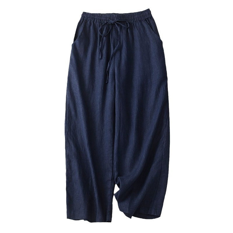 Women’s Cotton Linen Cropped Wide Leg Pants | Retro Loose Fit Breathable Summer Trousers