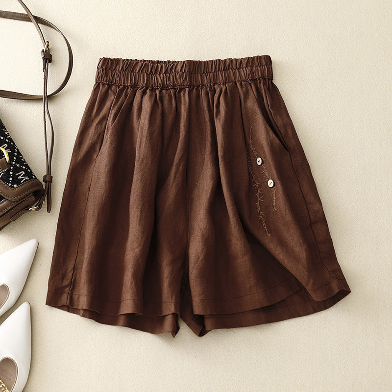 Women’s Vintage Embroidery Cotton Linen Shorts | Lightweight Breathable Casual Summer Shorts