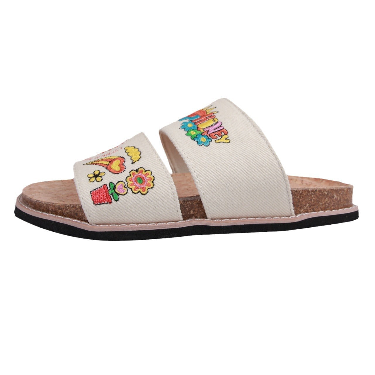 Women’s Cork Sole Embroidered Sandals | Summer Comfort Slides for Casual, Beach and Everyday Wear
