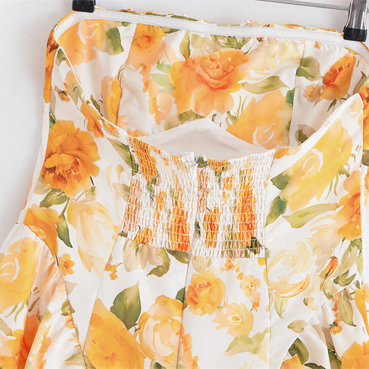 Women’s Floral Tube Top Summer Dress | French Style Strapless Vacation Dress for Beach, Party and Holiday Wear