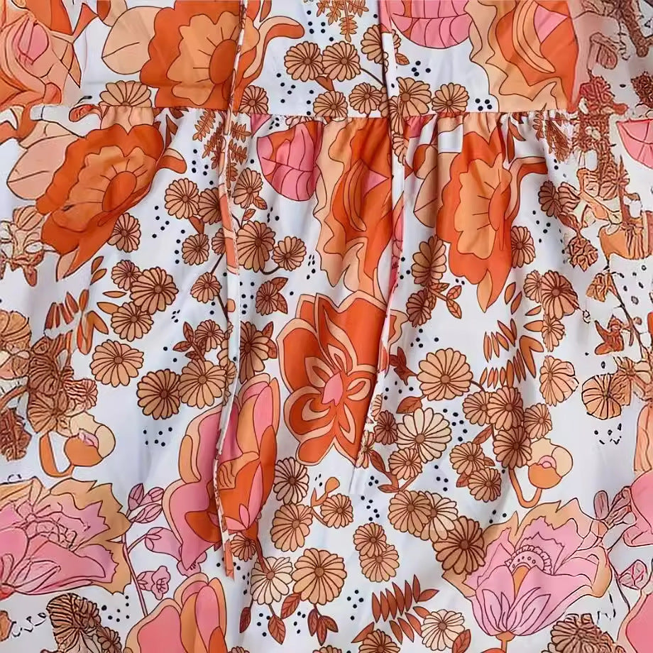 Women’s V-Neck Lace-Up Summer Dress | Floral Button Short Sleeve Dress for Casual, Vacation and Everyday Wear