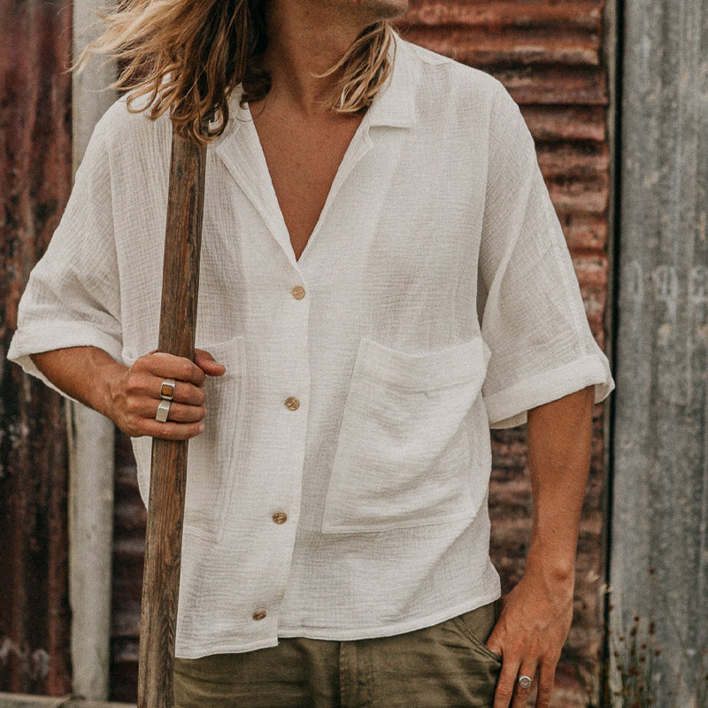 Men Cotton Linen Shirt | Loose Fit Summer Shirt | Casual Beach Wear | Mid Sleeve