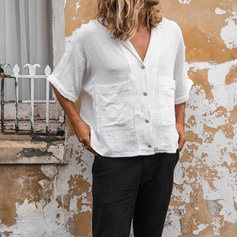 Men Cotton Linen Shirt | Loose Fit Summer Shirt | Casual Beach Wear | Mid Sleeve