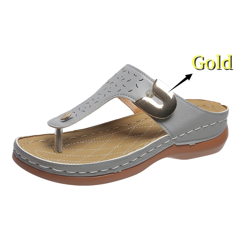 Women’s Hollow Wedge Heel Sandals – Buckle Strap Comfortable Casual Summer Shoes