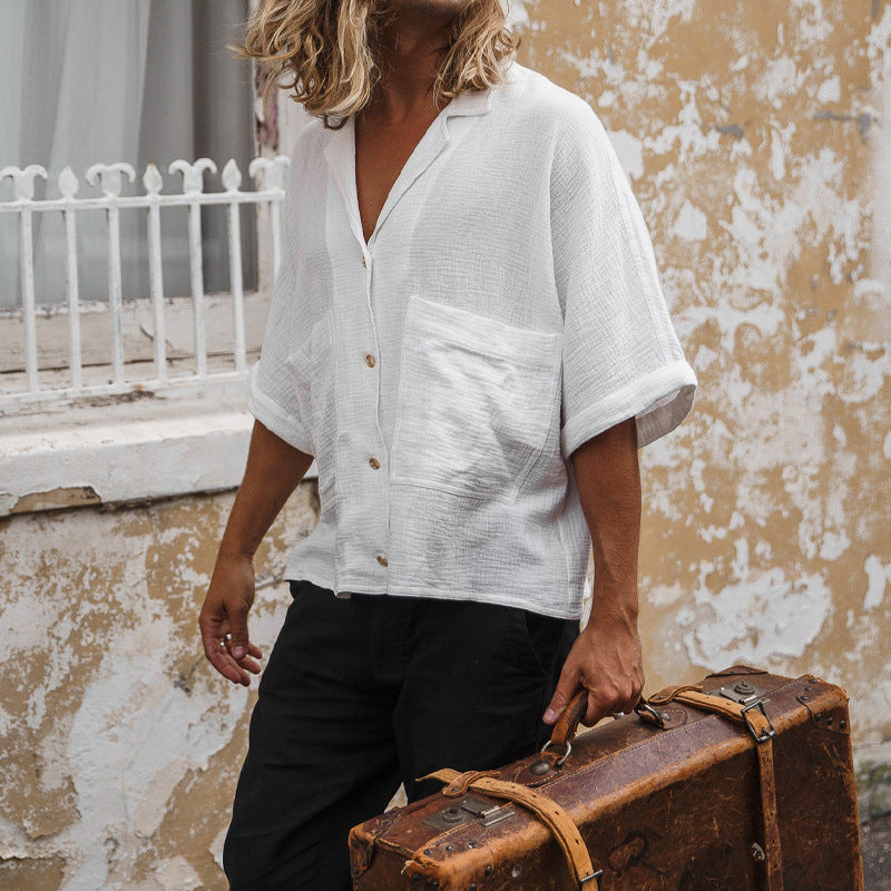Men Cotton Linen Shirt | Loose Fit Summer Shirt | Casual Beach Wear | Mid Sleeve
