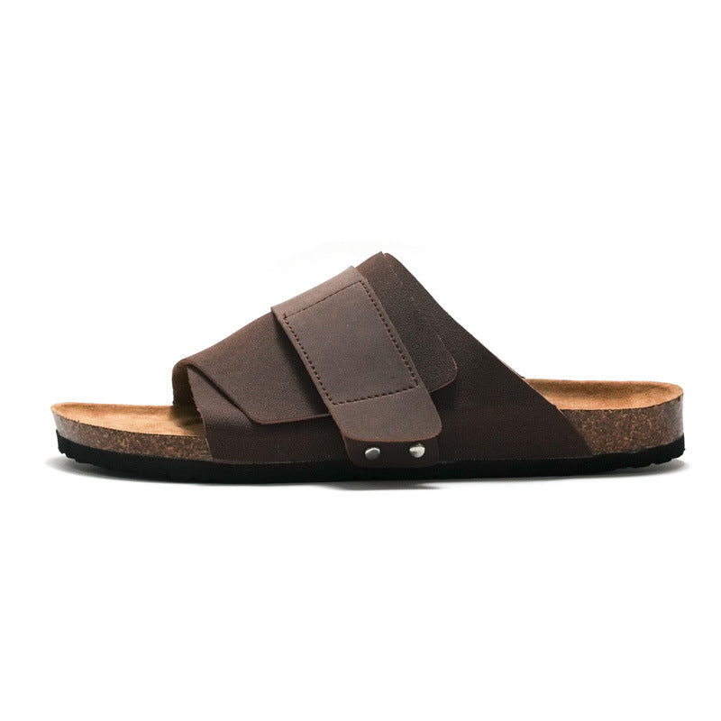 Unisex Leather Cork Sandals | Comfort Slides | Casual Beach Summer Wear