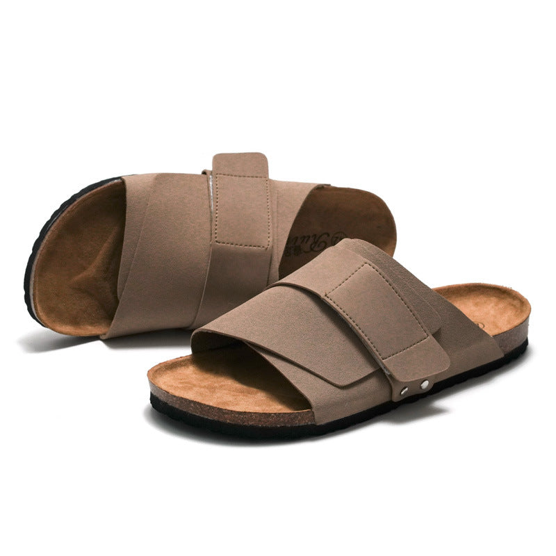 Unisex Leather Cork Sandals | Comfort Slides | Casual Beach Summer Wear
