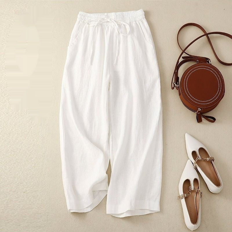 Women’s Cotton Linen Cropped Wide Leg Pants | Retro Loose Fit Breathable Summer Trousers
