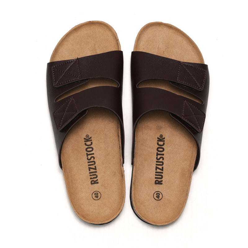 Men Cork Footbed Sandals | Adjustable Velcro Straps | Comfort Casual Summer Slides