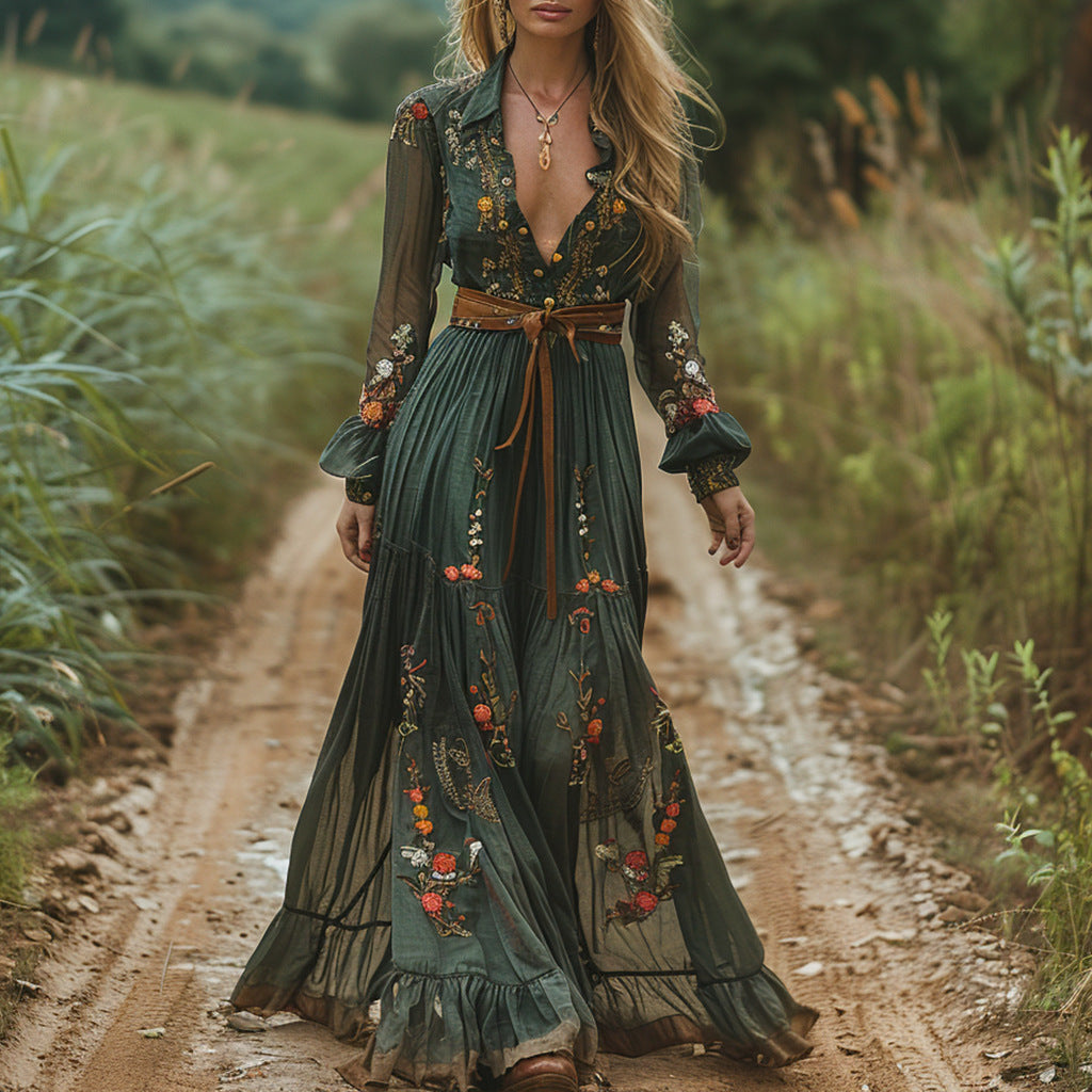 Women’s Boho Ruffled Maxi Summer Dress | Flowy Floral Dress for Vacation, Beach and Casual Wear