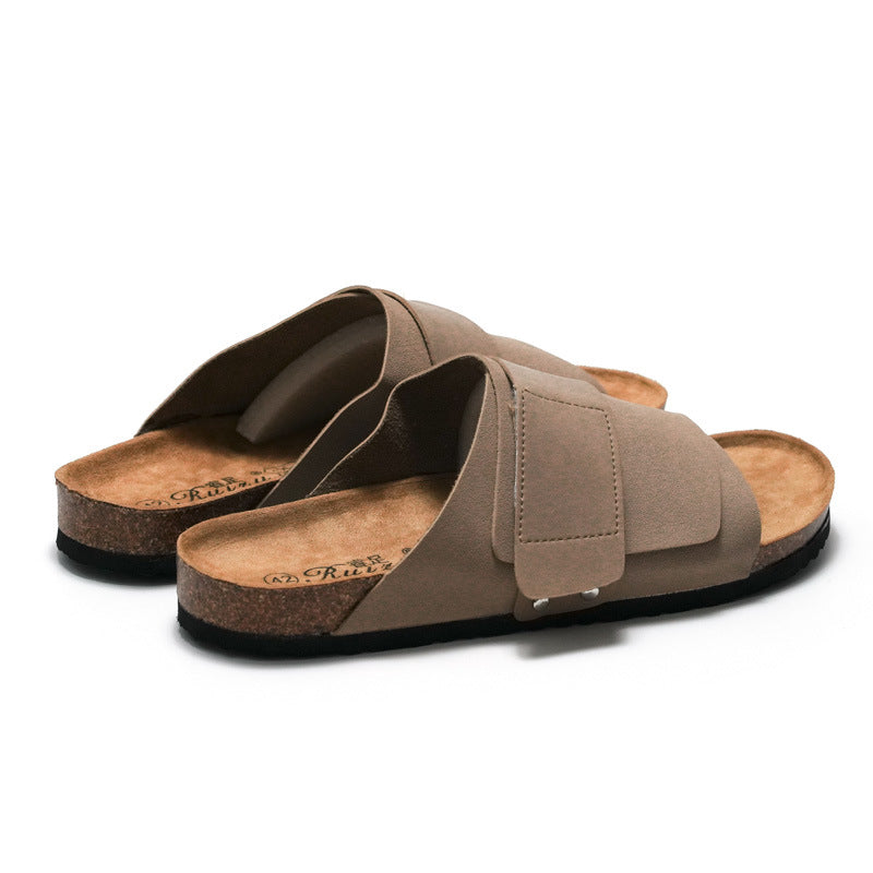 Unisex Leather Cork Sandals | Comfort Slides | Casual Beach Summer Wear
