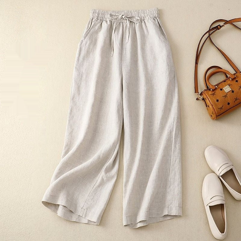Women’s Cotton Linen Cropped Wide Leg Pants | Retro Loose Fit Breathable Summer Trousers