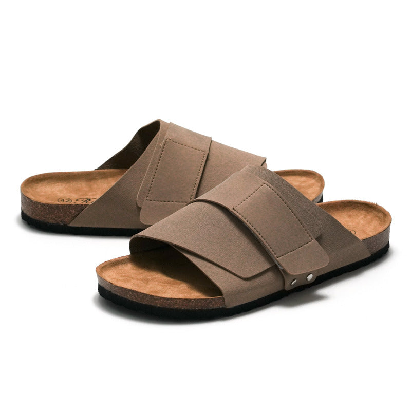 Unisex Leather Cork Sandals | Comfort Slides | Casual Beach Summer Wear
