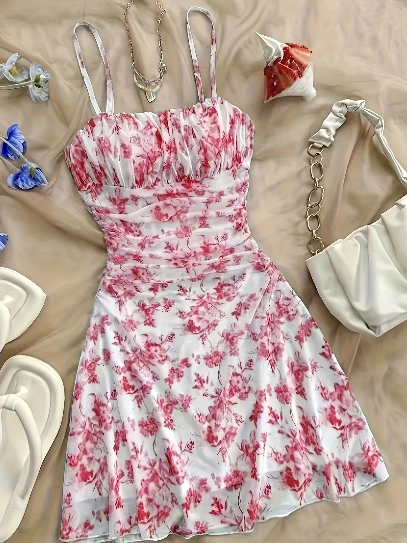 Women’s French Floral Strap Summer Dress | Lightweight Sling Dress for Casual, Beach and Vacation Wear