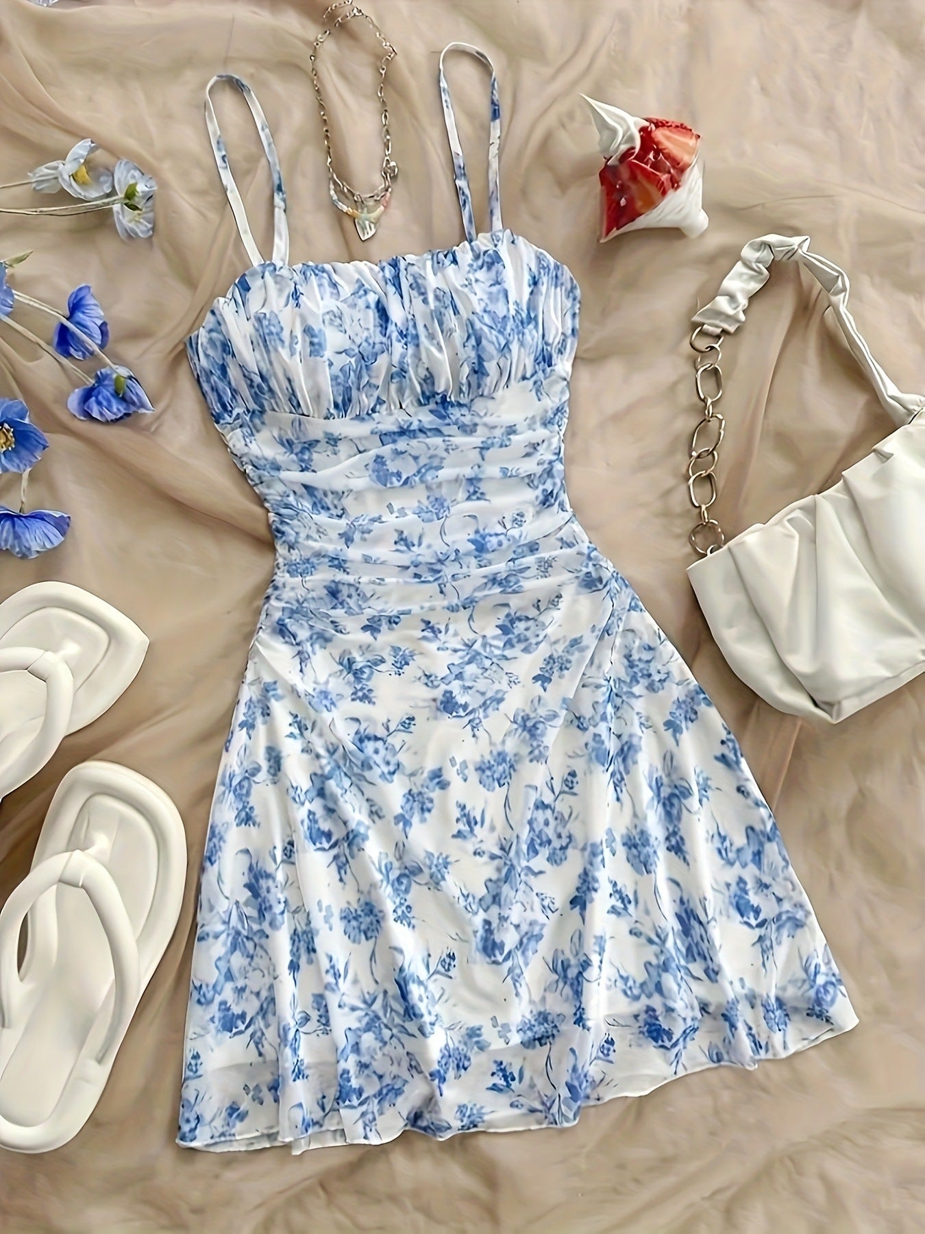 Women’s French Floral Strap Summer Dress | Lightweight Sling Dress for Casual, Beach and Vacation Wear