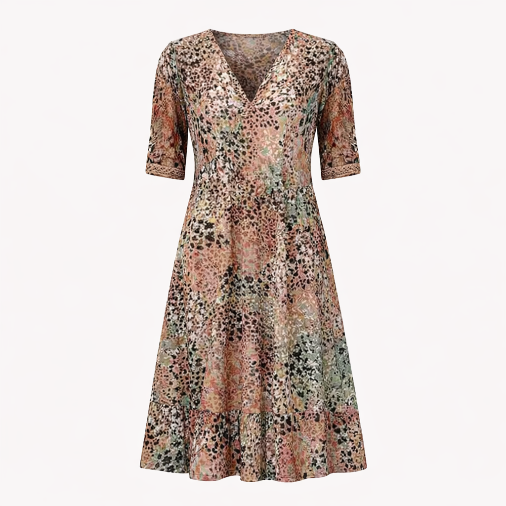 Stylish V-Neck Summer Dress for Women | Lightweight Ethnic Print Flowy Dress with Pockets for Beach and Casual Wear
