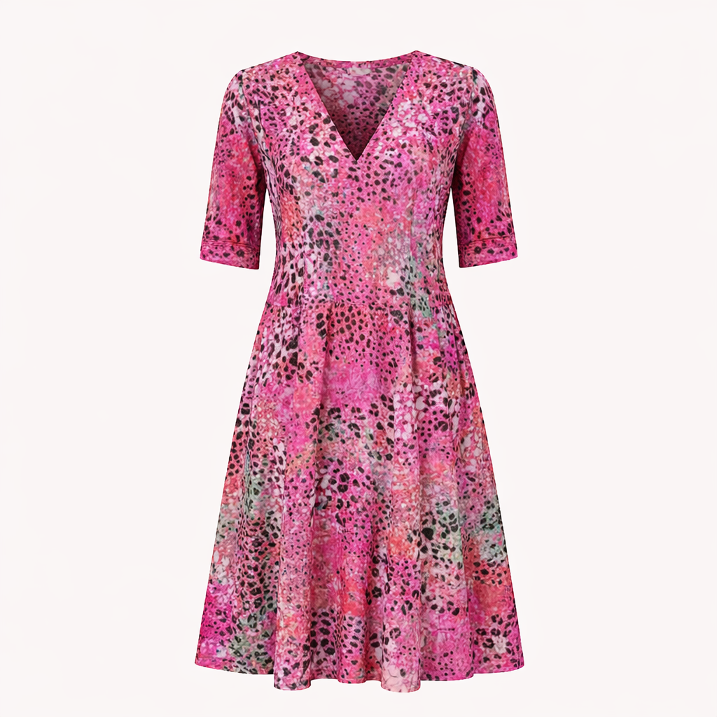 Stylish V-Neck Summer Dress for Women | Lightweight Ethnic Print Flowy Dress with Pockets for Beach and Casual Wear