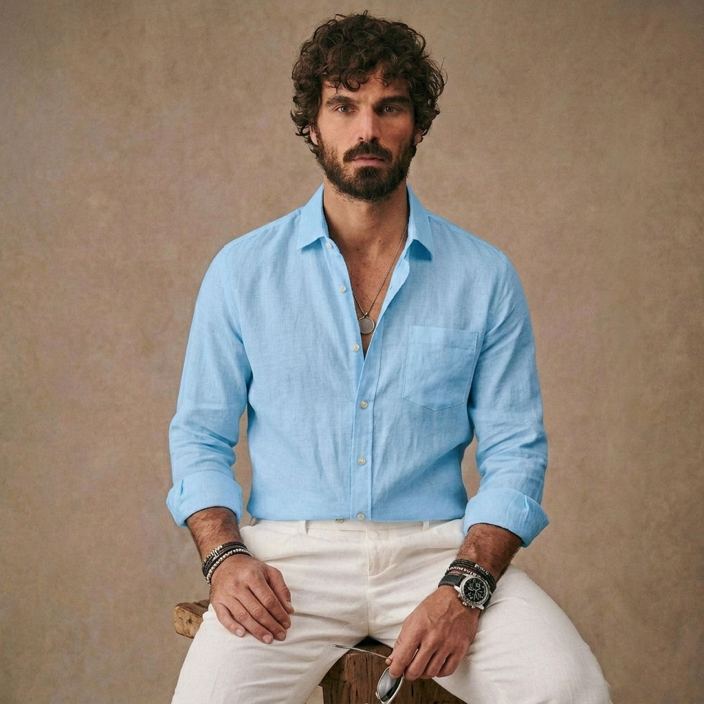 Men Long Sleeve Casual Linen Shirt | Loose Fit Solid Button Down | Everyday Wear Shirt