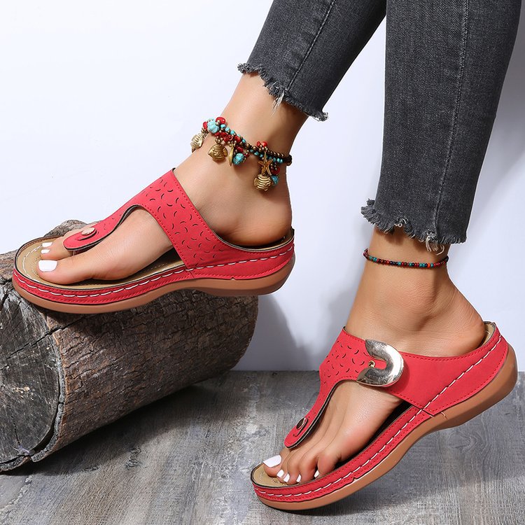 Women’s Hollow Wedge Heel Sandals – Buckle Strap Comfortable Casual Summer Shoes