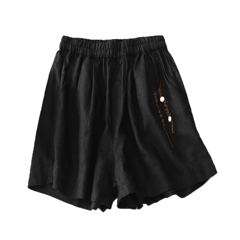 Women’s Vintage Embroidery Cotton Linen Shorts | Lightweight Breathable Casual Summer Shorts