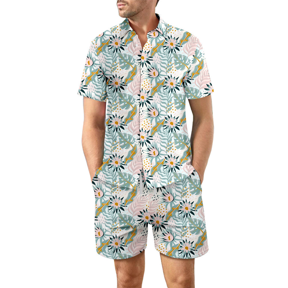 Men’s Printed Beach Co-Ord Set | Summer Shirt & Drawstring Shorts Casual Vacation Outfit