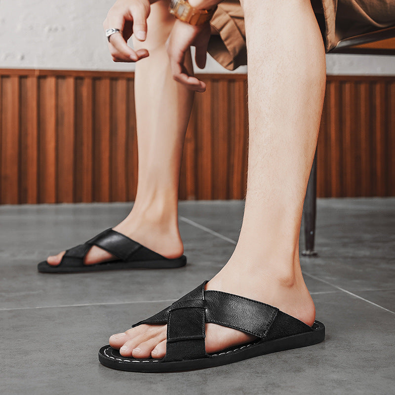Men Genuine Leather Sandals | Breathable Slip On | Casual Beach Summer | Outdoor Wear