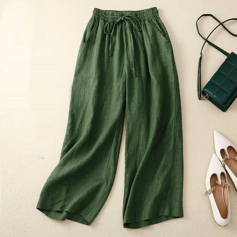 Women’s Cotton Linen Cropped Wide Leg Pants | Retro Loose Fit Breathable Summer Trousers