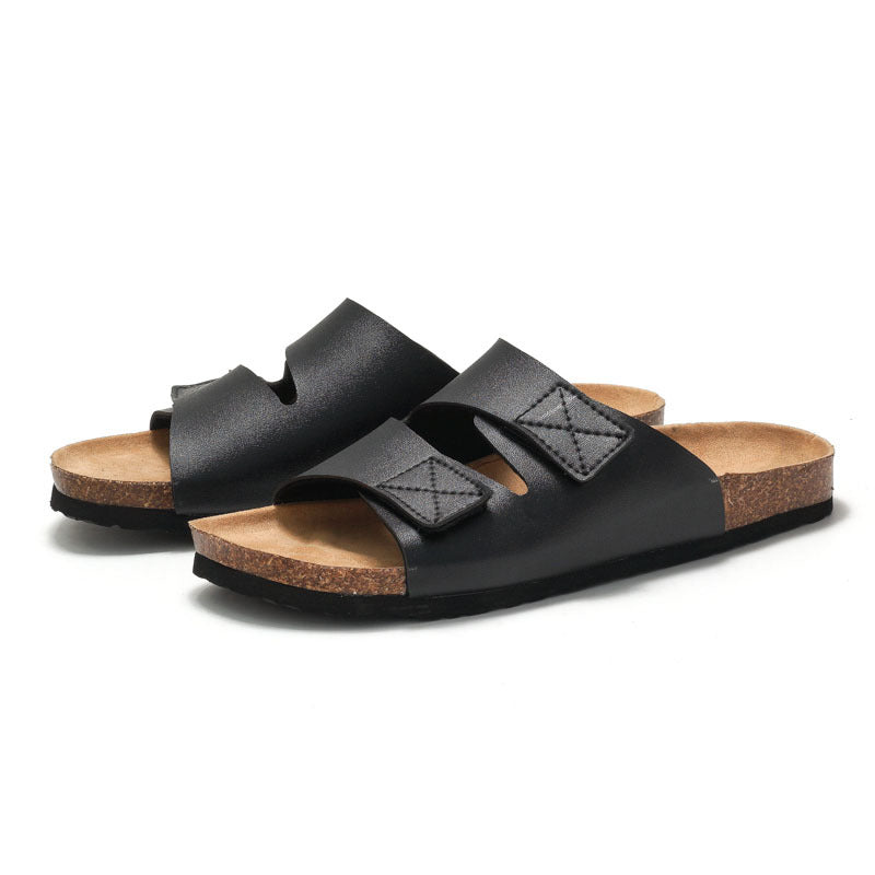 Men Cork Footbed Sandals | Adjustable Velcro Straps | Comfort Casual Summer Slides