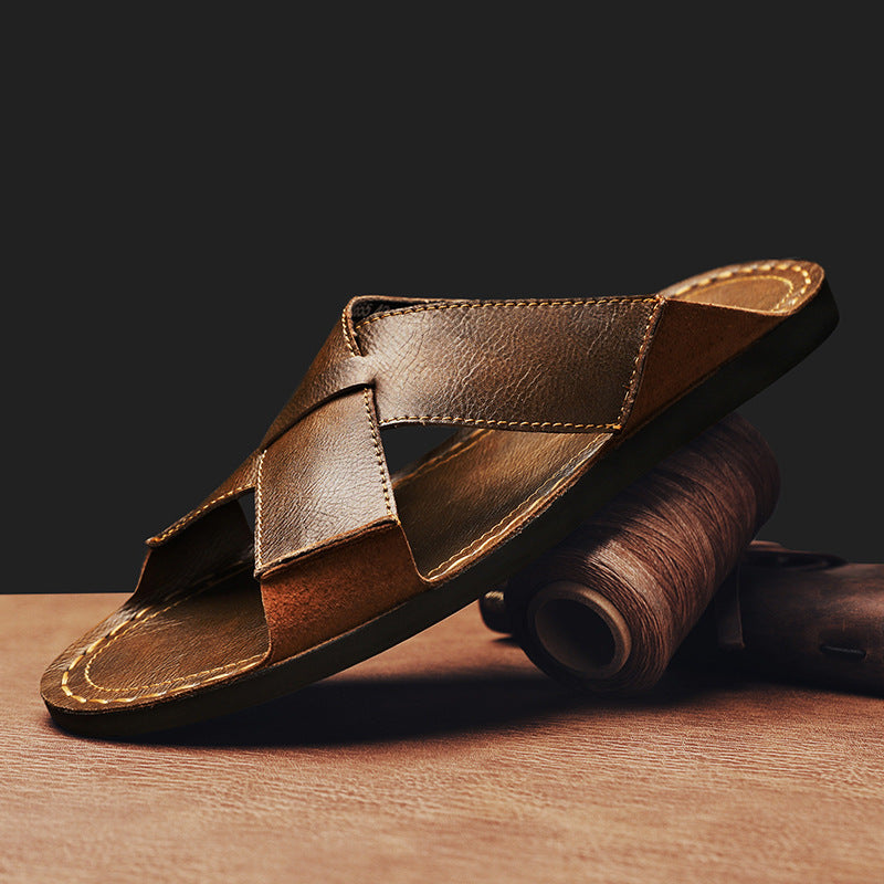 Men Genuine Leather Sandals | Breathable Slip On | Casual Beach Summer | Outdoor Wear