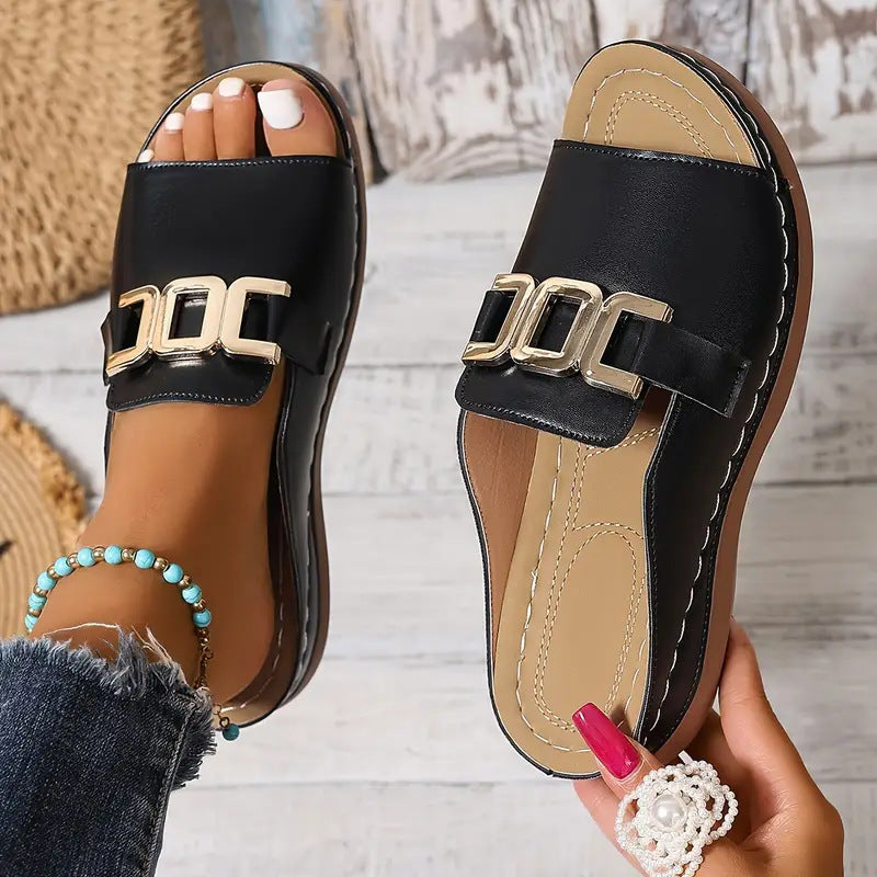 Women’s Platform Wedge Summer Sandals | Chain Detail Lightweight Slide Sandals for Casual, Vacation and Everyday Wear