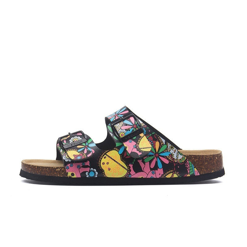 Women’s Cork Footbed Buckle Sandals | Flat Summer Comfort Slides for Beach, Travel and Everyday Wear