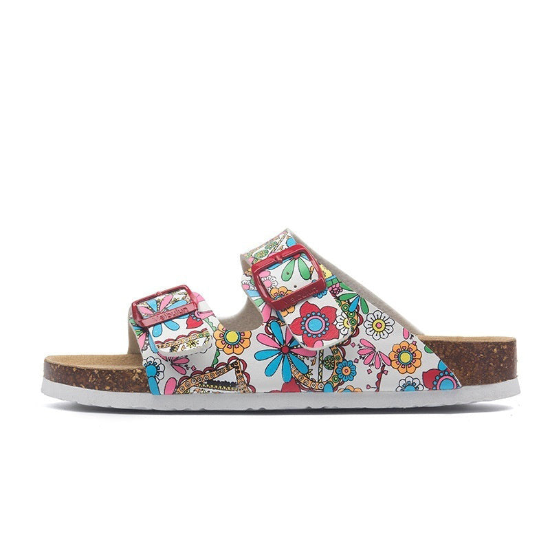 Women’s Cork Footbed Buckle Sandals | Flat Summer Comfort Slides for Beach, Travel and Everyday Wear