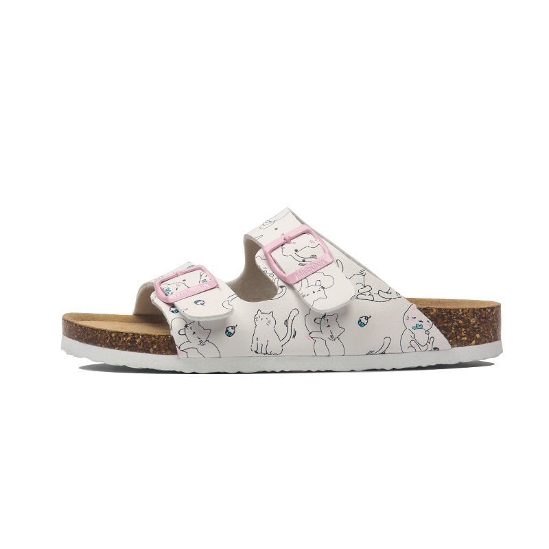 Women’s Cork Footbed Buckle Sandals | Flat Summer Comfort Slides for Beach, Travel and Everyday Wear