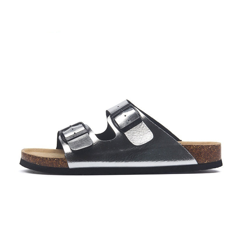 Women’s Cork Footbed Buckle Sandals | Flat Summer Comfort Slides for Beach, Travel and Everyday Wear