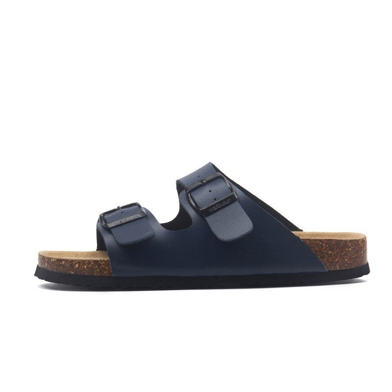 Women’s Cork Footbed Buckle Sandals | Flat Summer Comfort Slides for Beach, Travel and Everyday Wear