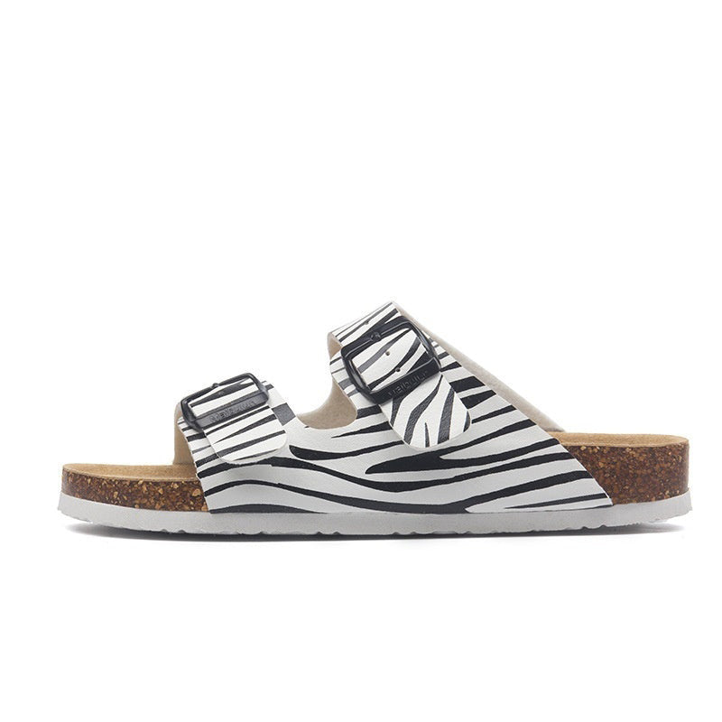 Women’s Cork Footbed Buckle Sandals | Flat Summer Comfort Slides for Beach, Travel and Everyday Wear